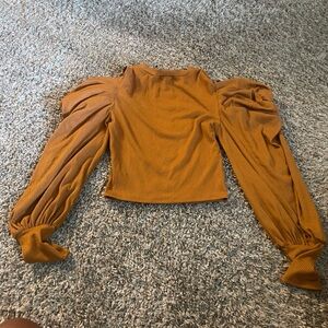 Fashion nova brown Ruched Long Sleeve Crop Blouse